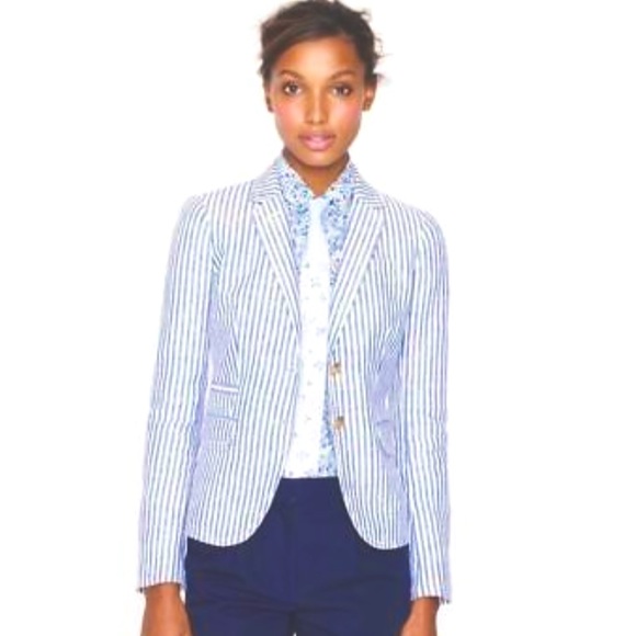 J. Crew School boy Striped linen blue and …